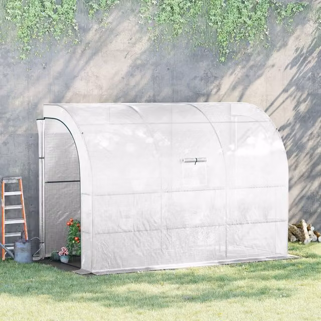 OUTSUNNY White Lean-to Plant Greenhouse with Window and Roller Cover, W/D/H: 150 x 150 x 213 cm