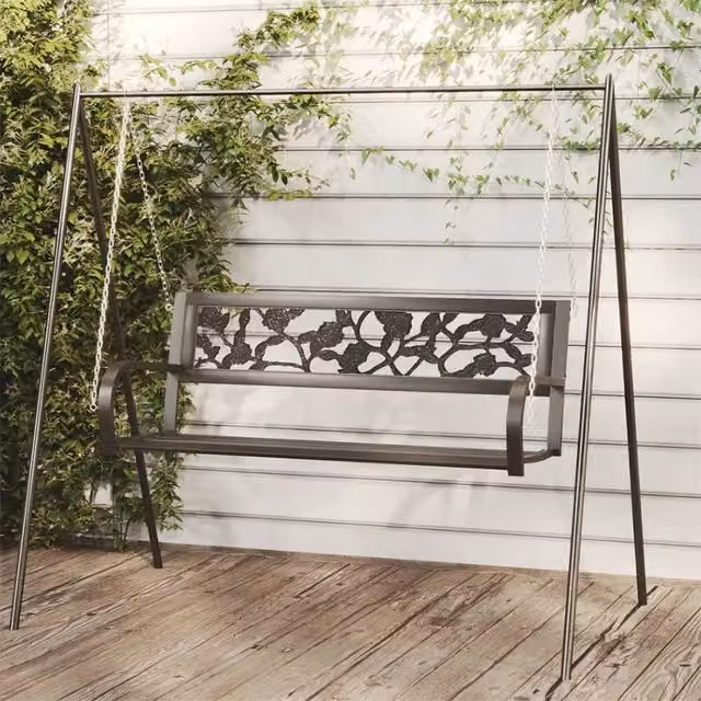 Berkfield Home Garden Swing Bench in Black Steel and Plastic, Width: 125 cm