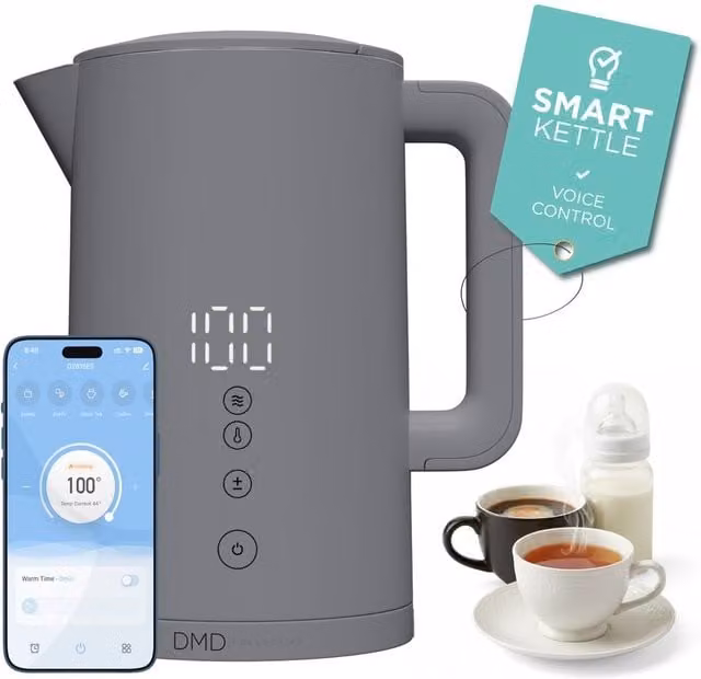 DMD Collective 1.5L Smart Kettle with Wi-Fi, App and Voice Control, Touchscreen and Keep Warm Function, 2200W, Grey