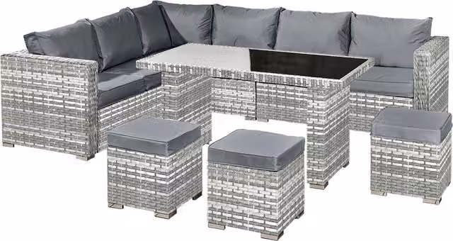 Oseasons Aruba 9 Seat Corner Dining Set in Grey Polyrattan