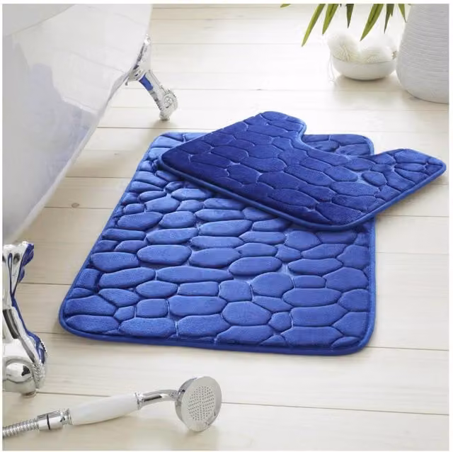 Gaveno Cavailia 2 Piece Pebble Memory Foam Bath Set in Red and Royal Blue, W/D/H: 80 x 50 x 30 cm