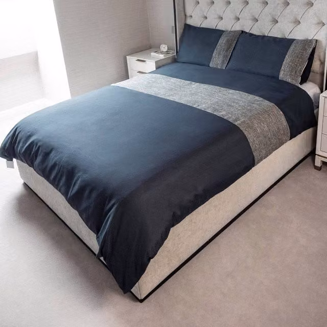 Voltico Natural Jacquard Linen Duvet Cover and Pillowcase Set in Beige and Blue, W: 180 cm, H: 200 cm