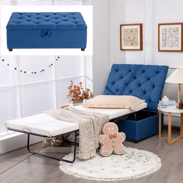 Gymax Convertible Sofa Bed Ottoman Sleeper in Blue