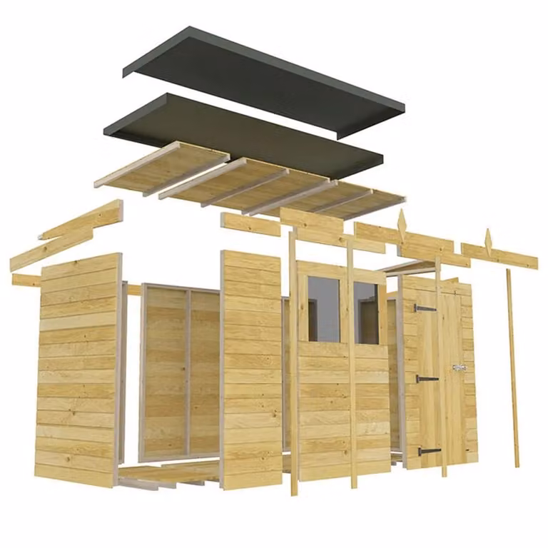 Buttercup Farm Brown Pent Shed with Double Doors and Windows, W: 302 cm, D: 214 cm, H: 201 cm