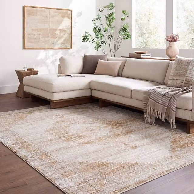 Livabliss Fifth Avenue Vintage Traditional Fringe Living Room Rug in Grey, Brown, Green and Beige, W: 155 cm, D: 220 cm