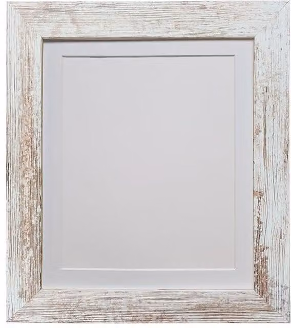 Frames & Mirrors 4U Metro Distressed White Single Picture Frame with White Mount for A2 Images