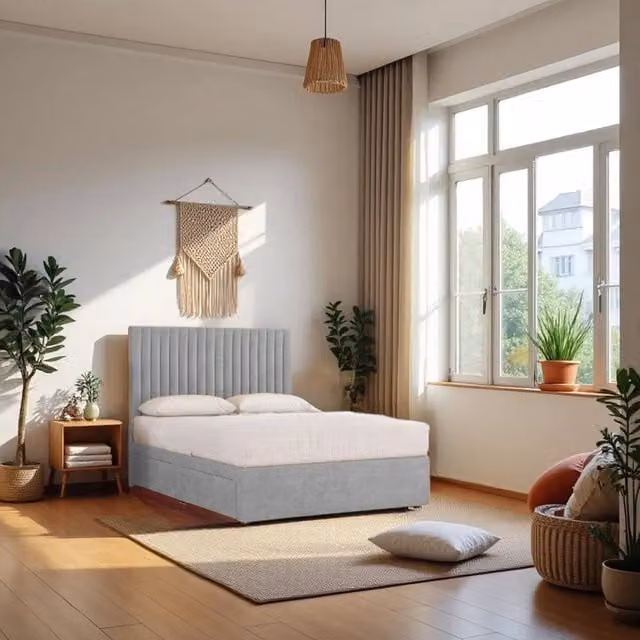 Knight Sleep Emily Plush Velvet Divan Bed Set with Princess Mattress and Headboard in Silver, Small Single, W/D/H: 75 x 190 x 25 cm
