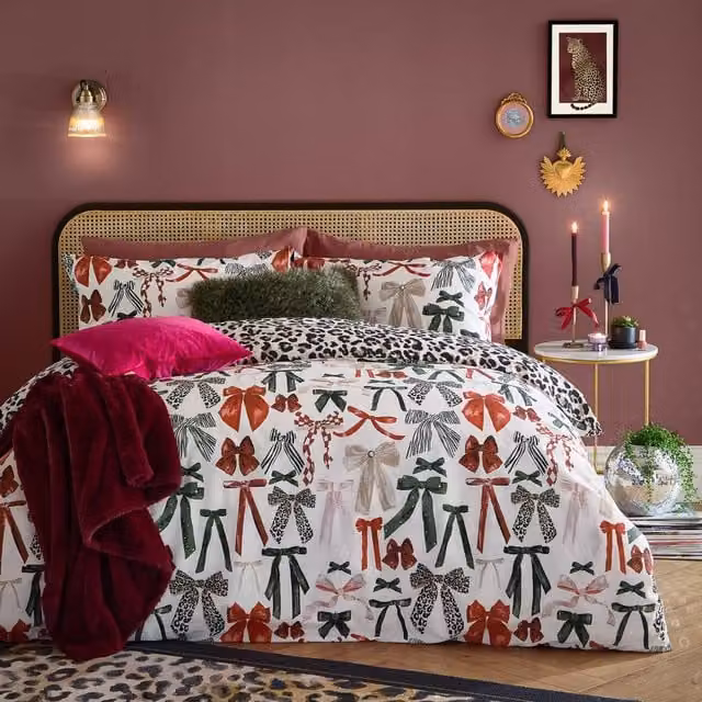 Furn Mila Bows Reversible Duvet Cover Set, Multicolour, 200 x 200 cm