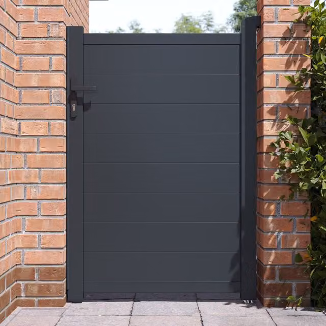 BillyOh Nova Single Pedestrian Full Privacy Aluminium Garden Swing Gate in Anthracite Grey, Width: 142 cm
