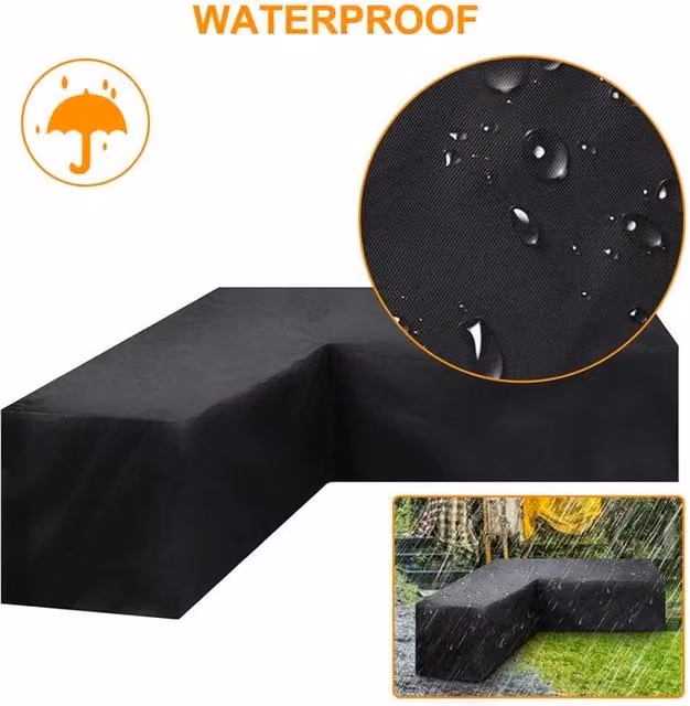 Hinsinc Waterproof Black Cover for L-Shape Rattan Corner Sofa, W/D/H: 215 x 215 x 87 cm
