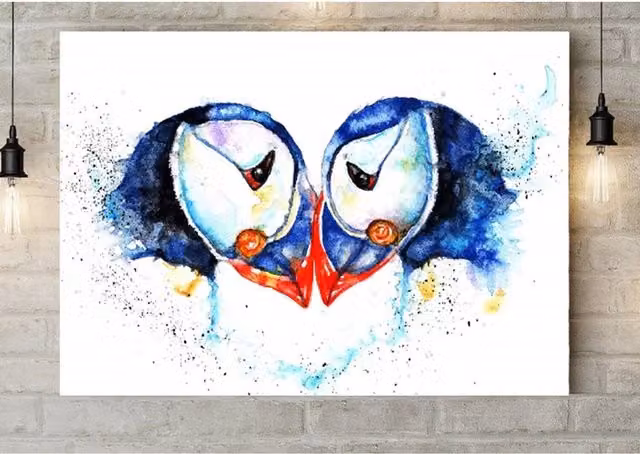 BebesArts Puffins Watercolour Wall Canvas, Blue, W: 60.96 cm x H: 60.96 cm