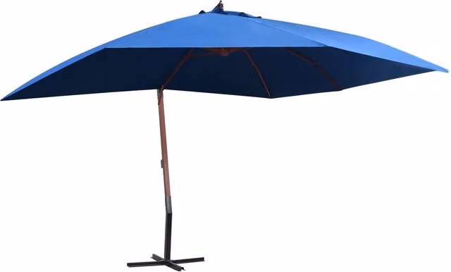 Berkfield Home Blue Cantilever Hanging Parasol with Lacquered Wooden Pole, W: 400 cm, D: 300 cm