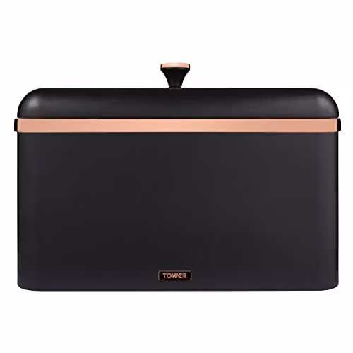 Tower Cavaletto Airtight Metal Bread Bin in Black and Gold, W/D/H: 23.0 x 24.0 x 33.0 cm