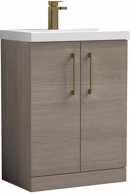 Balterley Contemporary 2-Door Freestanding Bathroom Floor Vanity Basin in Solace Oak Brown, Width: 60 cm