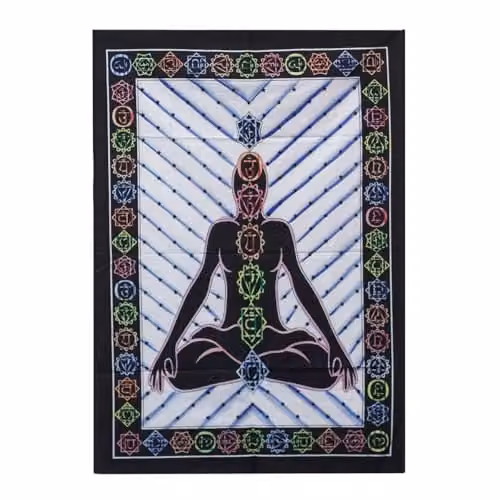 KDMD Ancient Wisdom Chakra Buddha Handbrushed Cotton Textile Wall Hanging, Multicolour