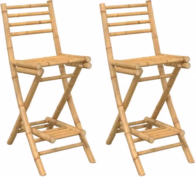 Berkfield Home Set of 2 Foldable Bamboo Outdoor Bar Stools with Footrests in Brown
