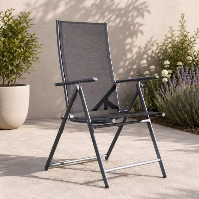 Samuel Alexander Multi Position Reclining Folding Outdoor Garden Patio Chair in Grey, Black and Silver