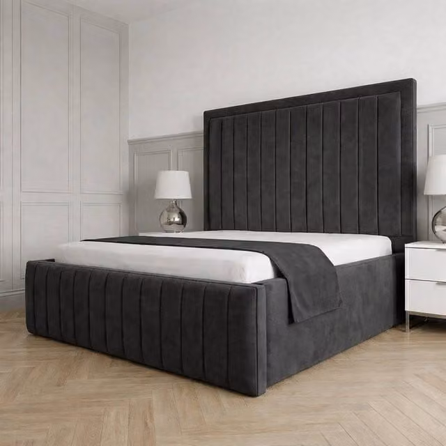 Living Comfort Bedz Sovereign Plush Velvet Upholstered Bed with Slatted Base and 48 Inch Headboard in Charcoal Grey Single Size