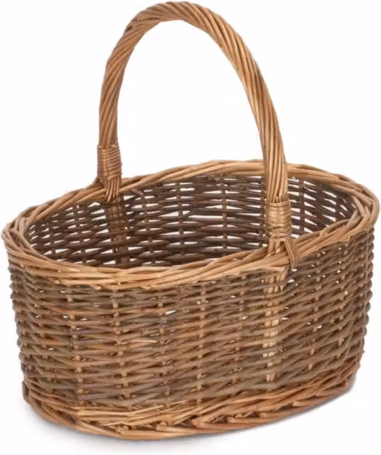 Red Hamper Oval Unpeeled Wicker Shopping Basket in Brown with Handles, W/D/H: 32.0 x 25.0 x 15.0 cm