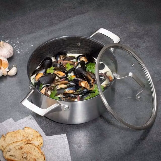Hairy Bikers Hex Guard Non Stick Stainless Steel Casserole Stock Pot with Glass Lid, Silver, 24cm, 4L