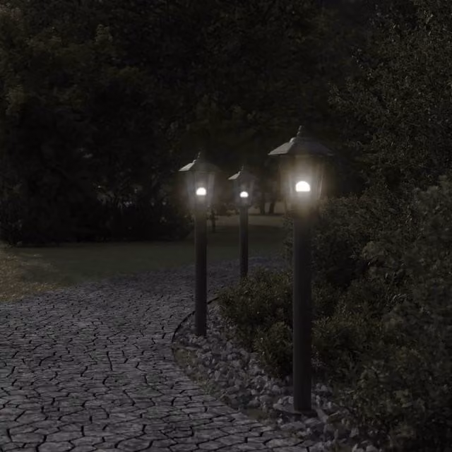 Berkfield Home Set of 3 Black Stainless Steel Outdoor Floor Lamps, Height: 80 cm