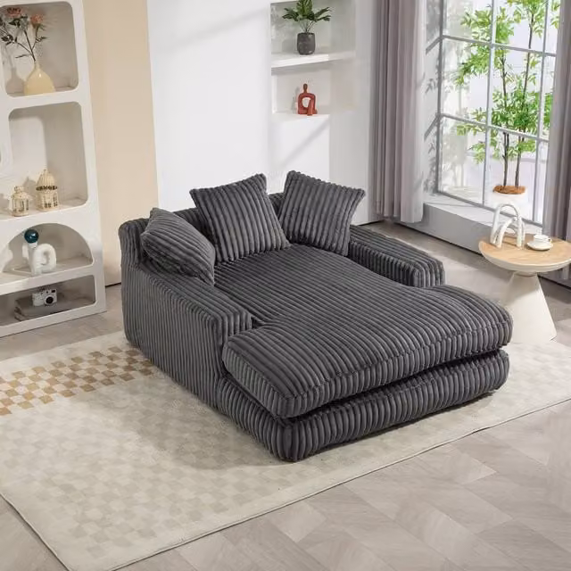 Direct Wicker Modern L-Shape Oversized Upholstered Chaise Lounge Sofa in Grey with 2 Scatter Cushions