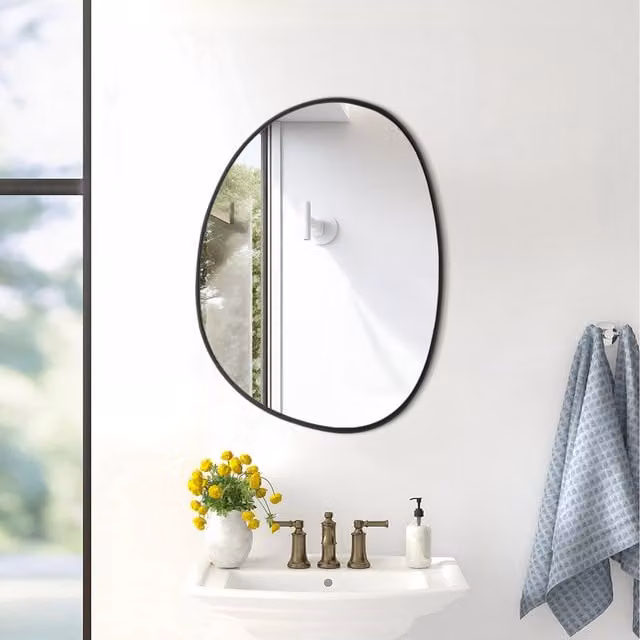 Komore Minimalist Organic Irregular Wall Mirror with Black Metal Frame