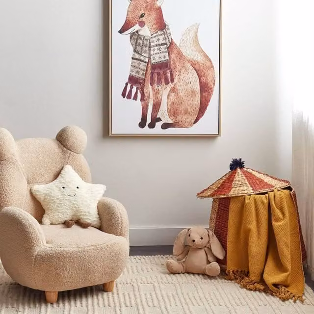 Wyld and Coco Fox Canvas Print with Brown MDF Frame, Multicolour Animal Illustration, W: 93 cm, H: 63 cm