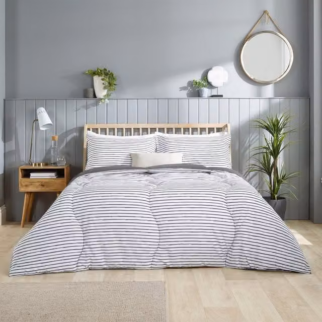 Slumberdown Comfort Printed Stripe 10.5 Tog Duvet, Grey, Single