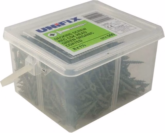Unifix Green Coated Pozidriv Wood Decking Screws, 8G x 50.8 mm, Tub of 1200
