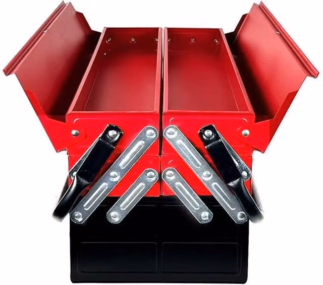 NESTLUNE Heavy Duty Metal Cantilever Toolbox with 5 Trays in Red