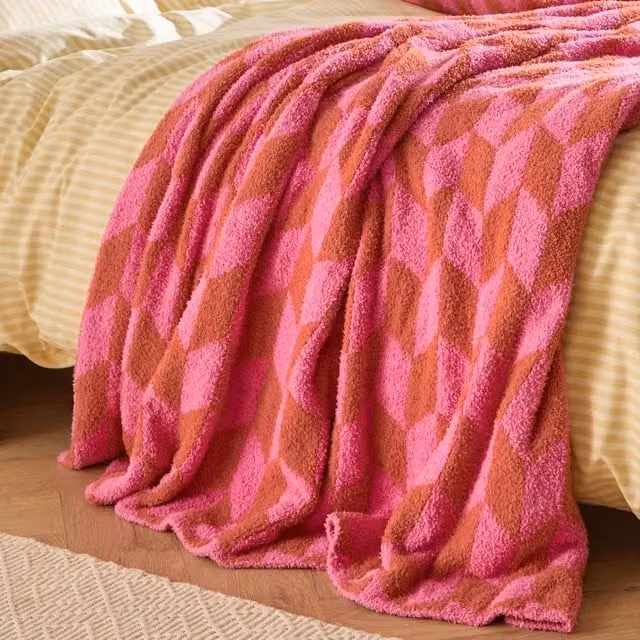 Furn Olsen Geometric Reversible Double Face Throw in Pink, W x D: 130 x 180 cm