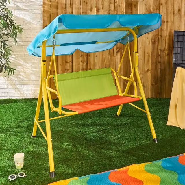 OHS Kids 2 Seater Canopy Garden Swing Bench in Multicolour