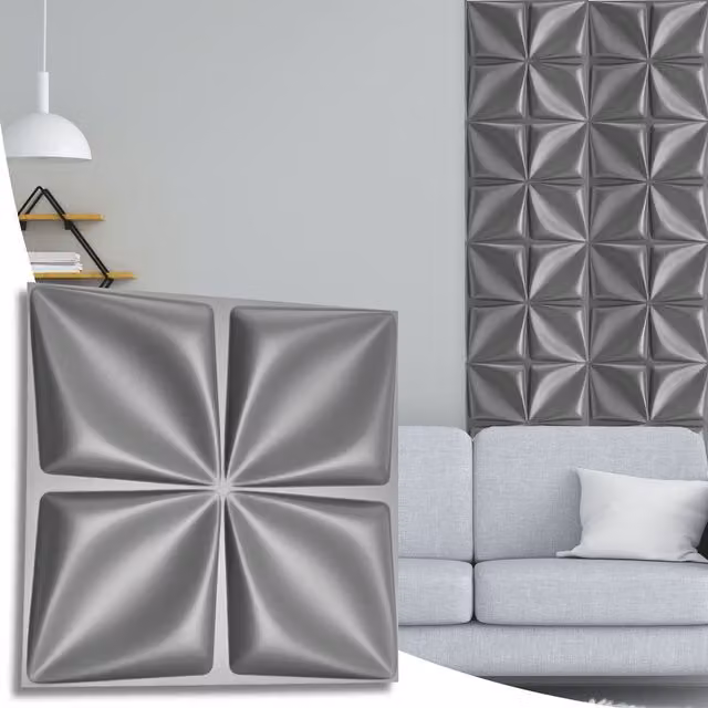 NOVECRAFTO Silver Floral Design 3D PVC Wall Cladding Panels, W/D/H: 50 x 50 x 0.25 cm
