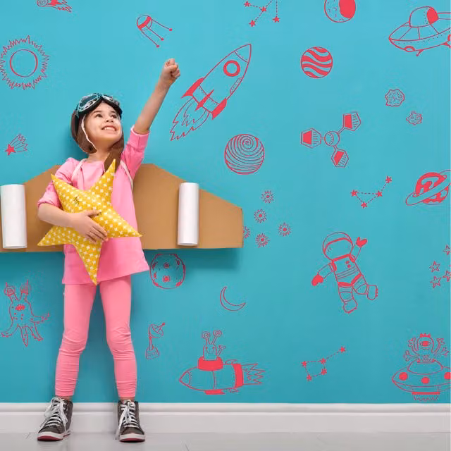 Stickerscape Space Doodles Pink Adhesive Wall Sticker Pack for Children