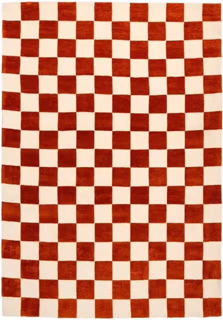 Kukoon Red Retro Checkerboard Hand Tufted Rectangular Living Area Rug W: 190 cm, D: 280 cm
