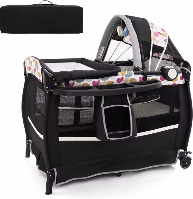 Costway Baby Crib Bassinet Bed in Black