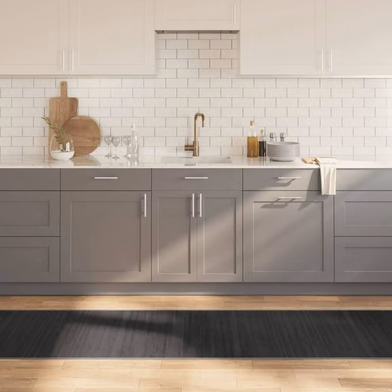 Berkfield Home Rectangular Bamboo Rug in Grey, W: 70 cm, L: 500 cm