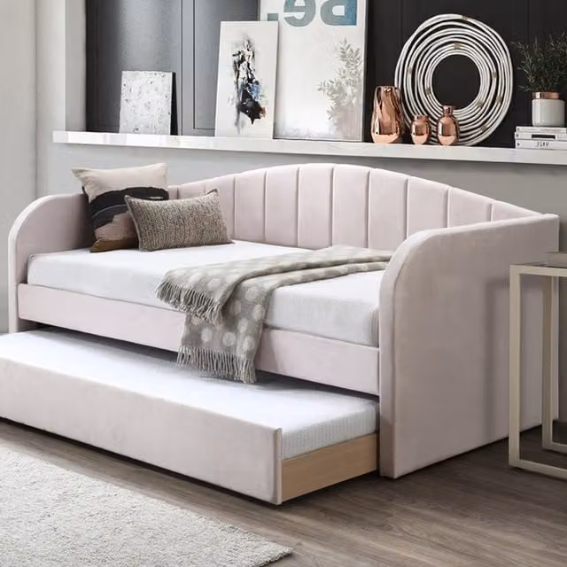 Flintshire Furniture Modern Pink Velvet Upholstered Fabric Day Bed with Drawers, W/D/H: 90 x 190 cm
