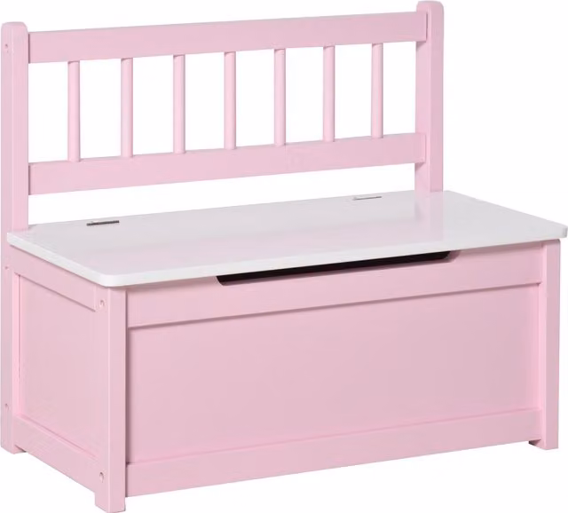 HOMCOM Pink Wooden Toy Box Storage Organiser with Backrest and Soft-Close Lid
