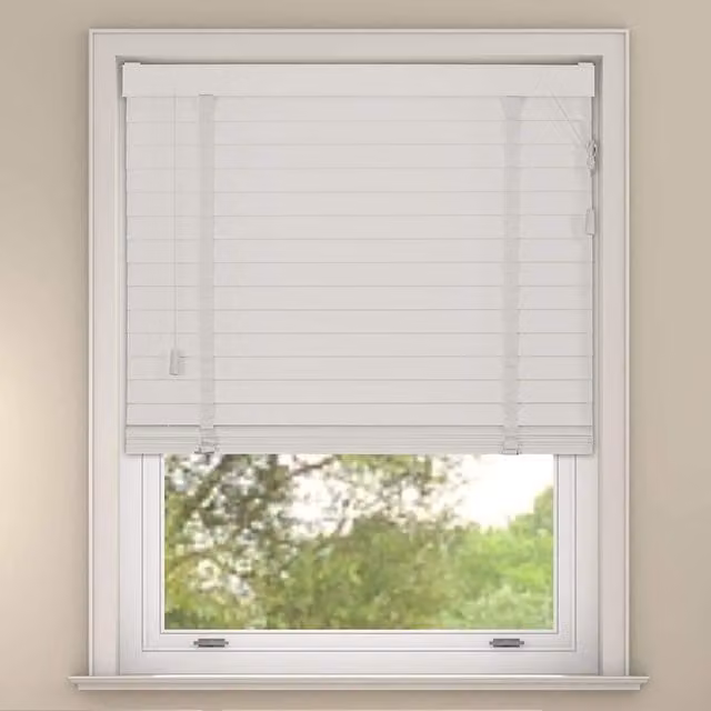 NewEdgeBlinds White Faux Wood Venetian Blinds with Tapes, Width: 180 cm