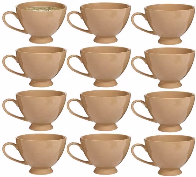 Dibor Montmartre Set of 12 Large Mocha Cream Ceramic Tea Cups and Coffee Mugs in Beige