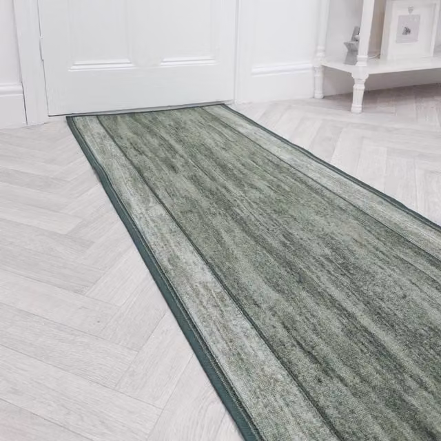 runrug Rama Green Non-Slip Hardwearing Hallway Runner Rug, W: 80 cm, L: 210 cm