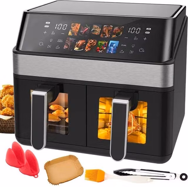 VOGREX 12L Dual Zone Digital Air Fryer with Digital Display in Black
