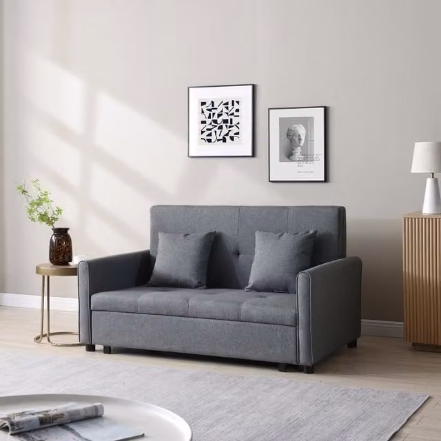WestWood Grey Fabric 2 Seater Click Clack Sofa Bed with Sleeping Function and Scatter Cushions, W/D/H: 134 x 199 x 85 cm