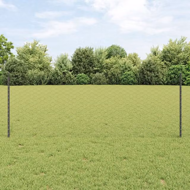 Berkfield Home Grey Steel U-Channel Fence Posts and Hexagon Fence Set, 11 Pieces, Height: 80 cm
