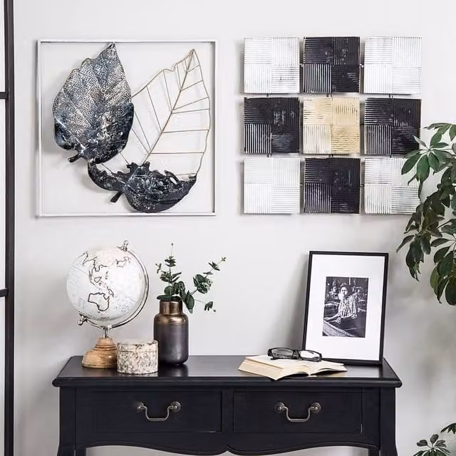 Wyld and Coco Geometric Metal Wall Art in Black, White and Gold, W: 50 cm, H: 50 cm