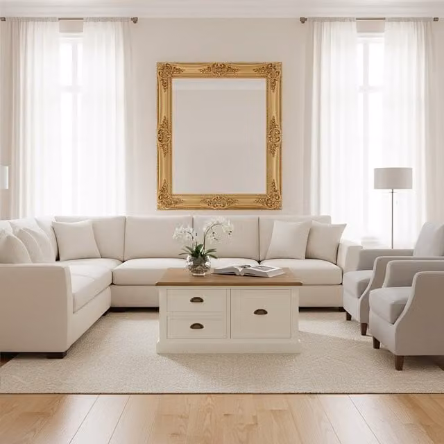 Orsina Modern Square Coffee Table with Wooden Top in White and Gold
