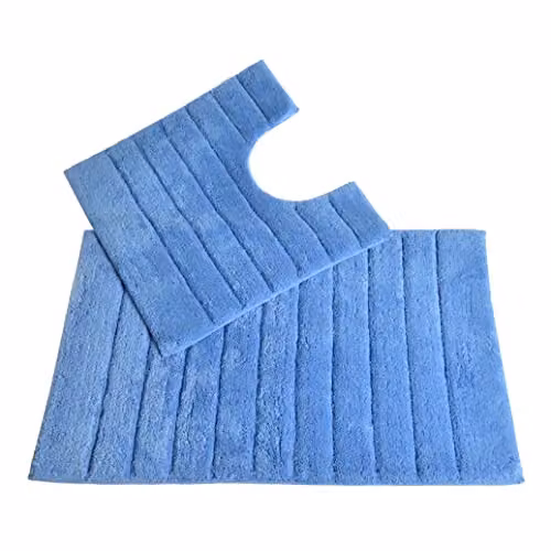 Allure Bath Fashions 2 Piece Ribbed Cotton Bath and Pedestal Toilet Mat Set in Blue