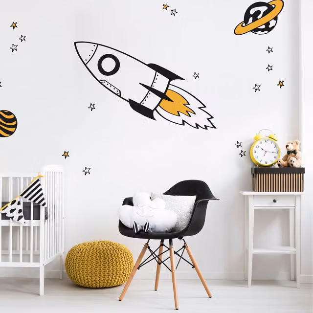 Stickerscape Rocket and Stars Wall Sticker Pack in Orange and Black